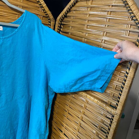 Love Your Peaches 100% Linen Tunic Dress 4X Blue USA made plus size lagenlook - Picture 4 of 8